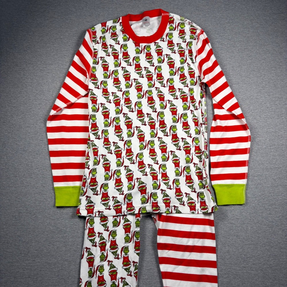 Hanna Andersson Grinch Pajama Set M Holiday Christmas Organic Cotton Striped